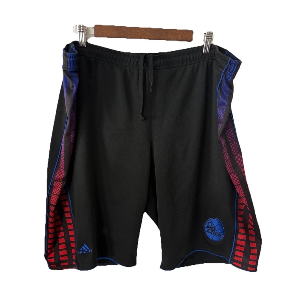ADIDAS Philadelphia 76ers Basketball NBA Black Shorts Baggy Blue Red Trim XXL